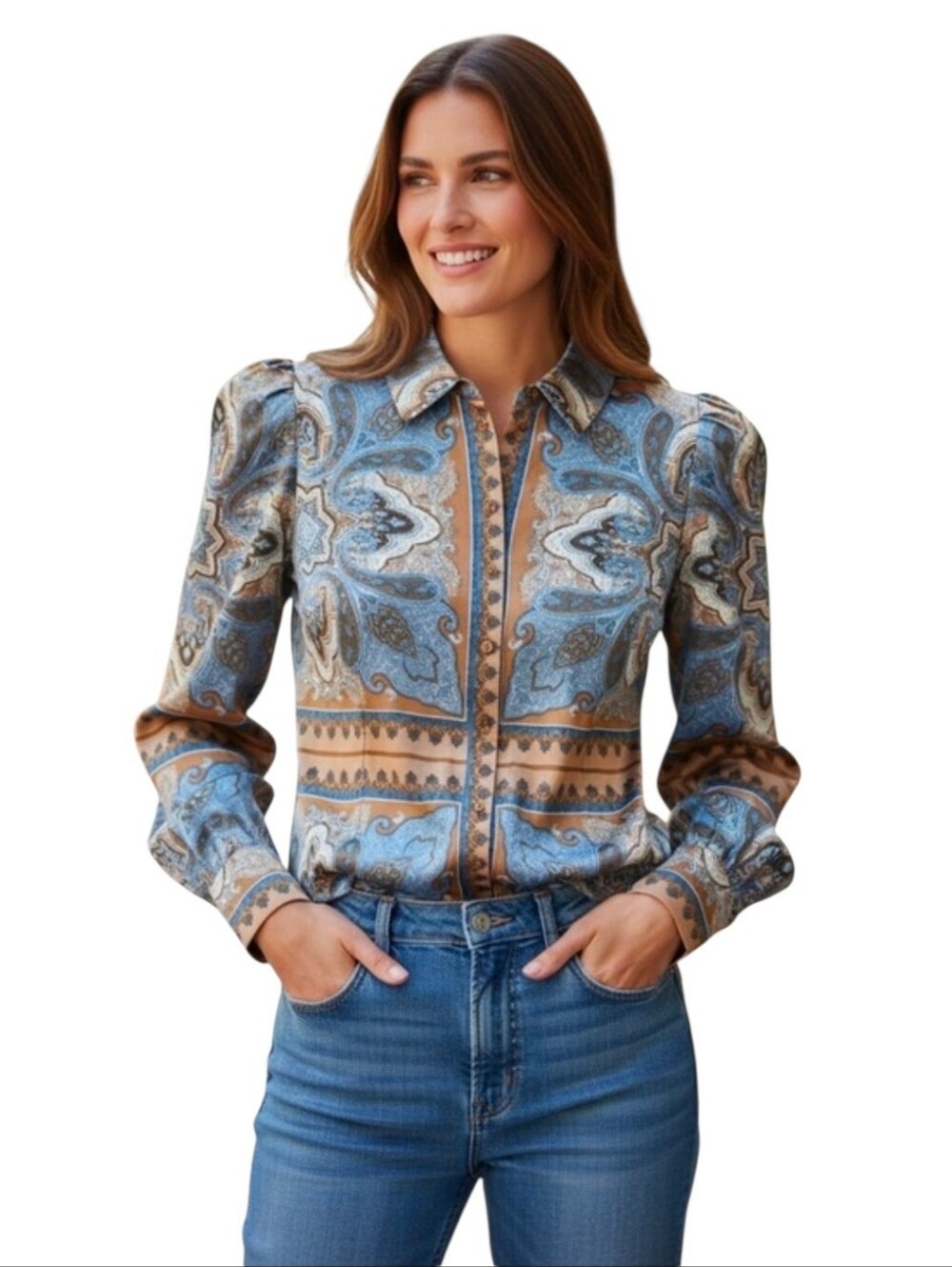 JOIE Satin Pastel Paisley Button Down - Medium
